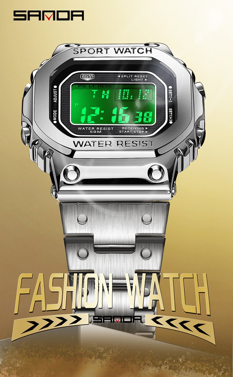 Multifunctional Square Waterproof Digital Watch