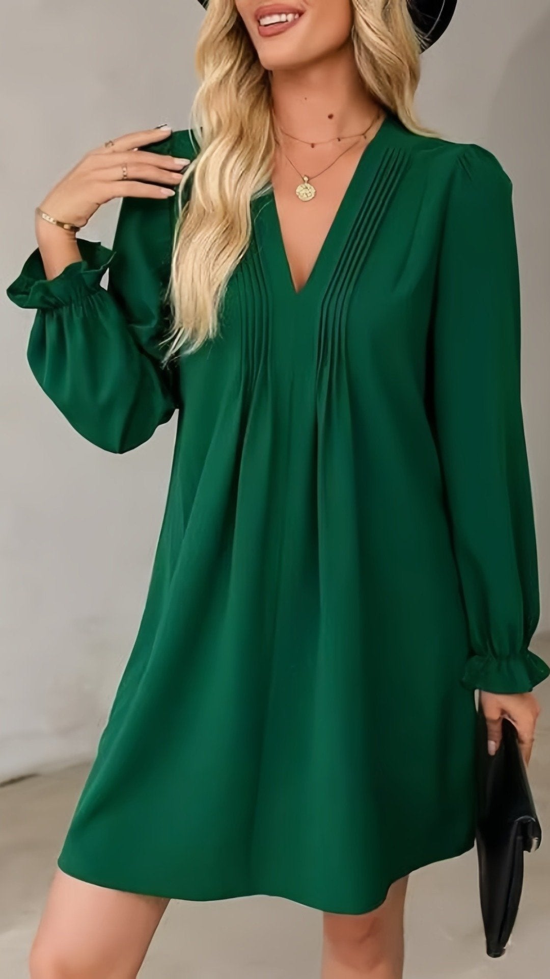🌸 THE LANTERN RUFFLE DRESS: V-NECK, PLEATED SKIRT, BALLON SLEEVES — YOUR NEW SIGNATURE FOR EFFORTLESS ELEGANCE 🌸