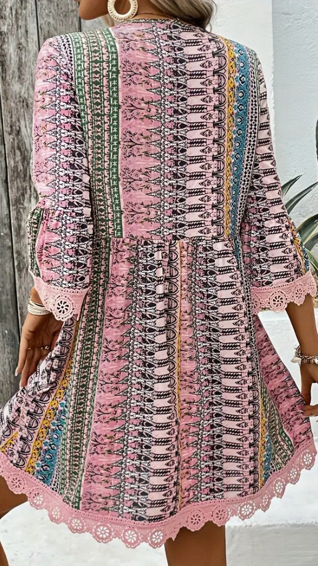 🌸 THE BOHEMIAN LACE TRIM DRESS: V‐NECK, LONG SLEEVES, ALL‐OVER PRINT — YOUR YEAR‐ROUND ESCAPE PIECE 🌸