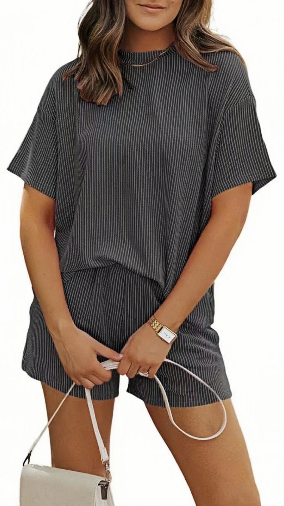 🌊 THE STRIPED LOUNGE DUO: 3/4 SLEEVE TOP + POCKET SHORTS — YOUR NEW WEEKEND ESSENTIAL 🌊