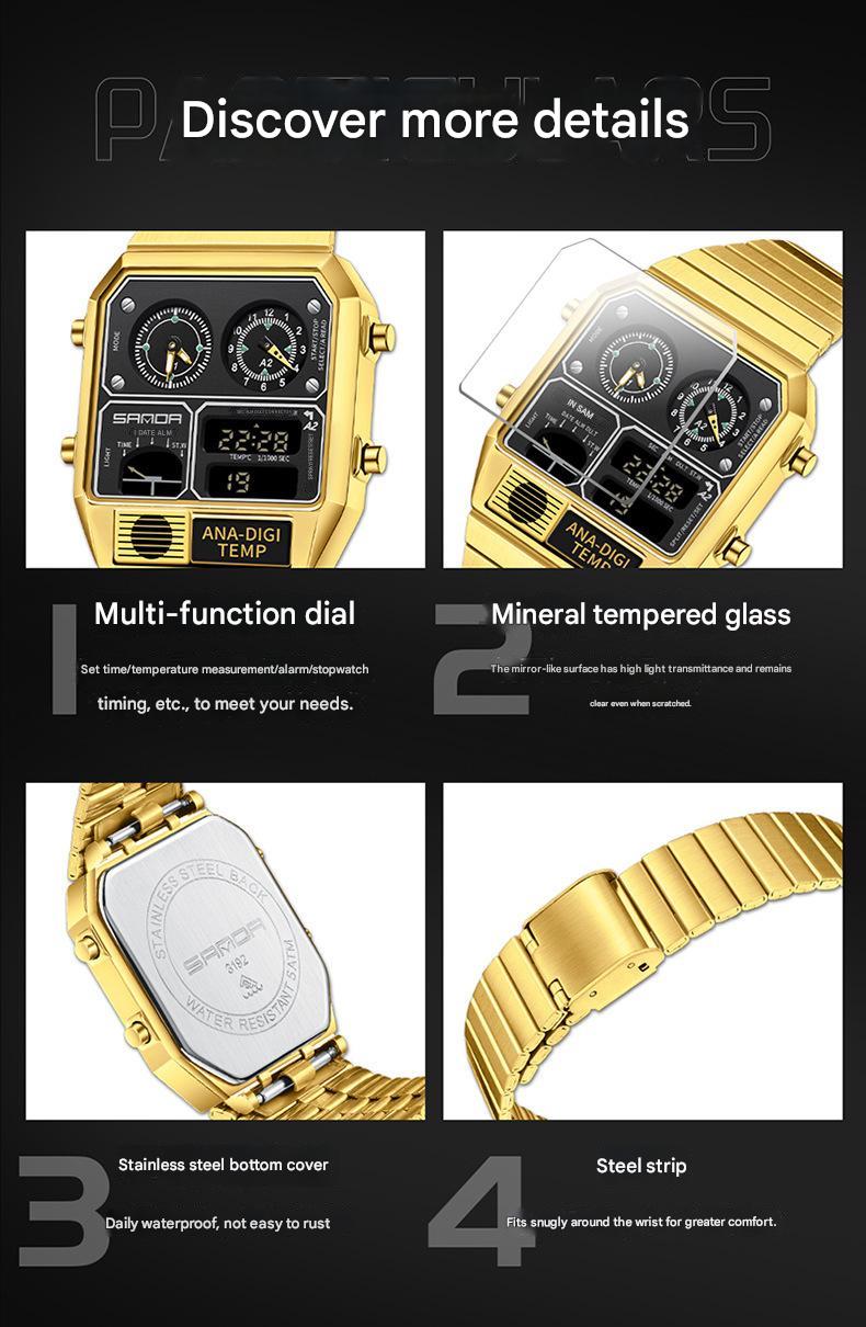 Multifunctional Men's Retro Square Waterproof Digital Watch with Thermometer and Timer