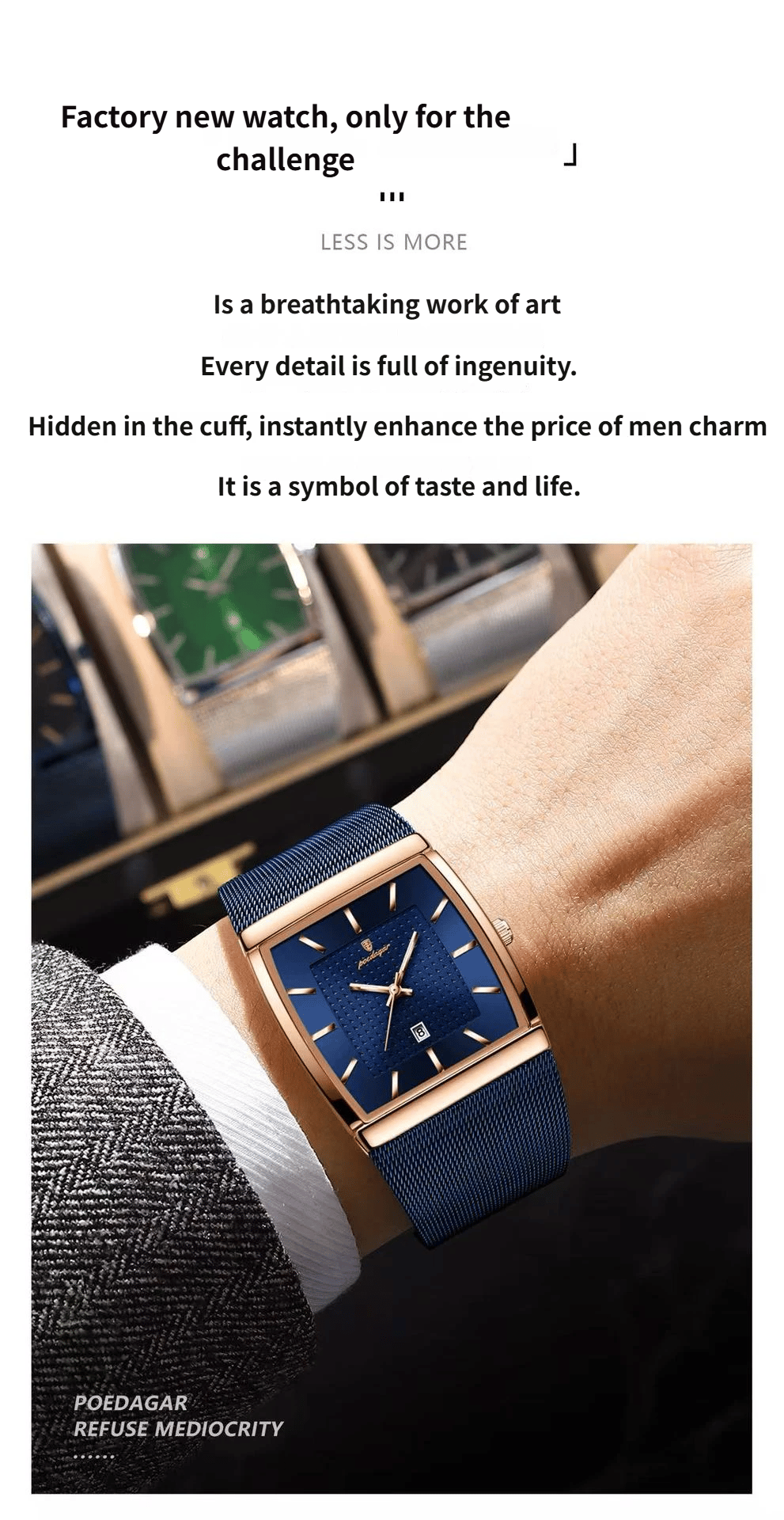 Swiss Ultra-Thin Men's Watch with Water Resistance and Date Display-Mesh Strap