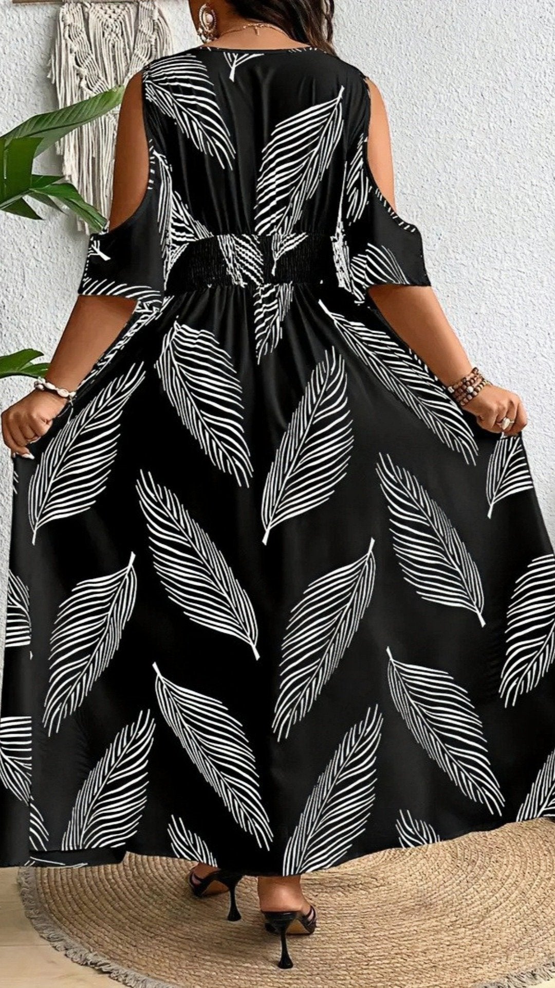 🌺 THE COLD SHOULDER MAXI: V-NECK, SIDE SPLIT, ALL-OVER PRINT — PLUS SIZE, PERFECTLY BOHO 🌺