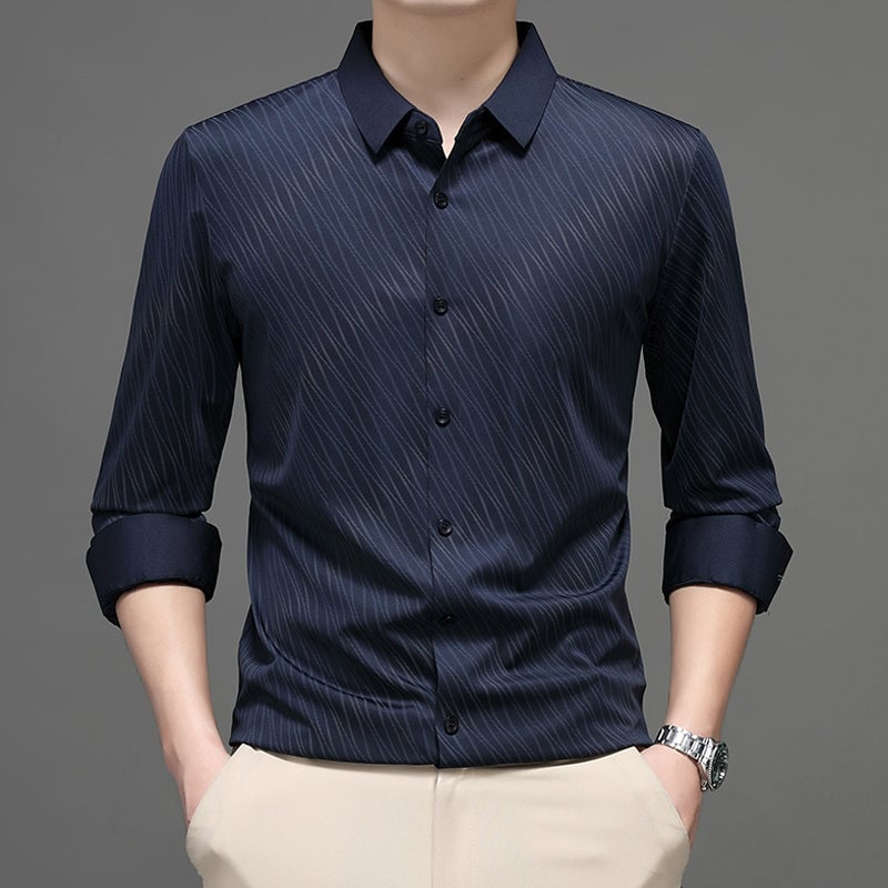 Men's Classic Relaxed Long-Sleeve Shirt - Versatile Solid Color Button-Down for Work & Leisure