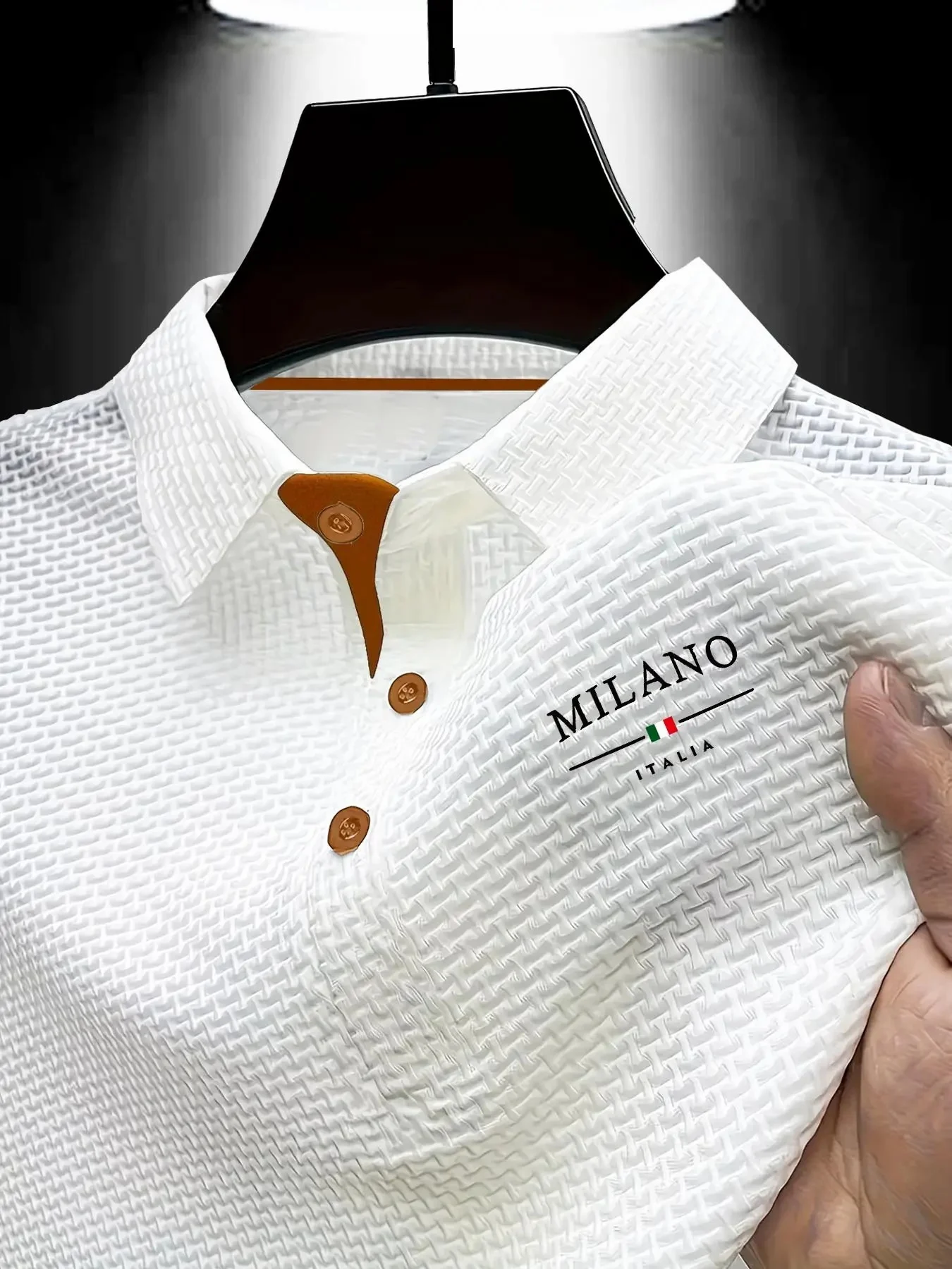 Men's Geometric Textured Polo Shirt – Quick-Dry, Breathable, Slim Fit, Letter Pattern for Summer Sports & Casual---Buy 2 Get 20% Off & Free Shipping!