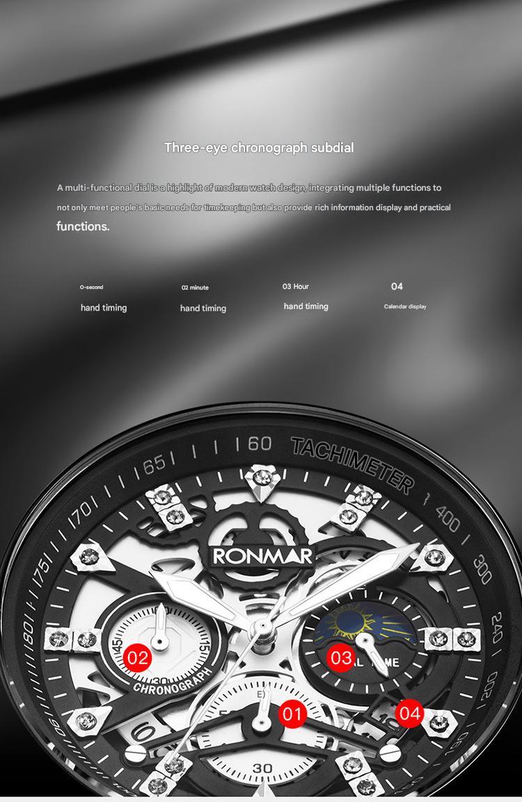 Men's Water-Resistant Stainless Steel Strap Quartz Watch with Three-Hand Dial