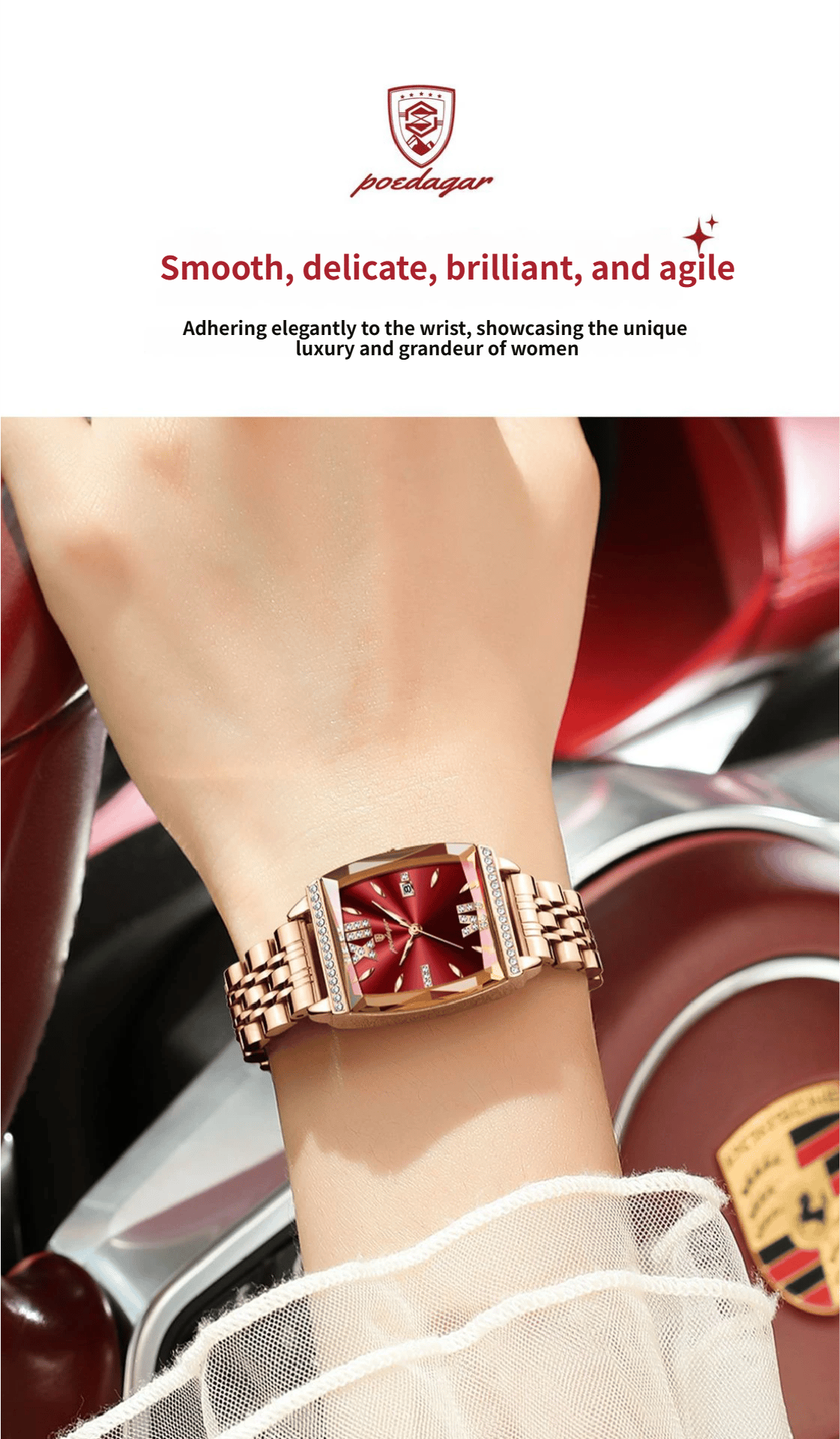 Diamond-set square ladies' water-resistant watch