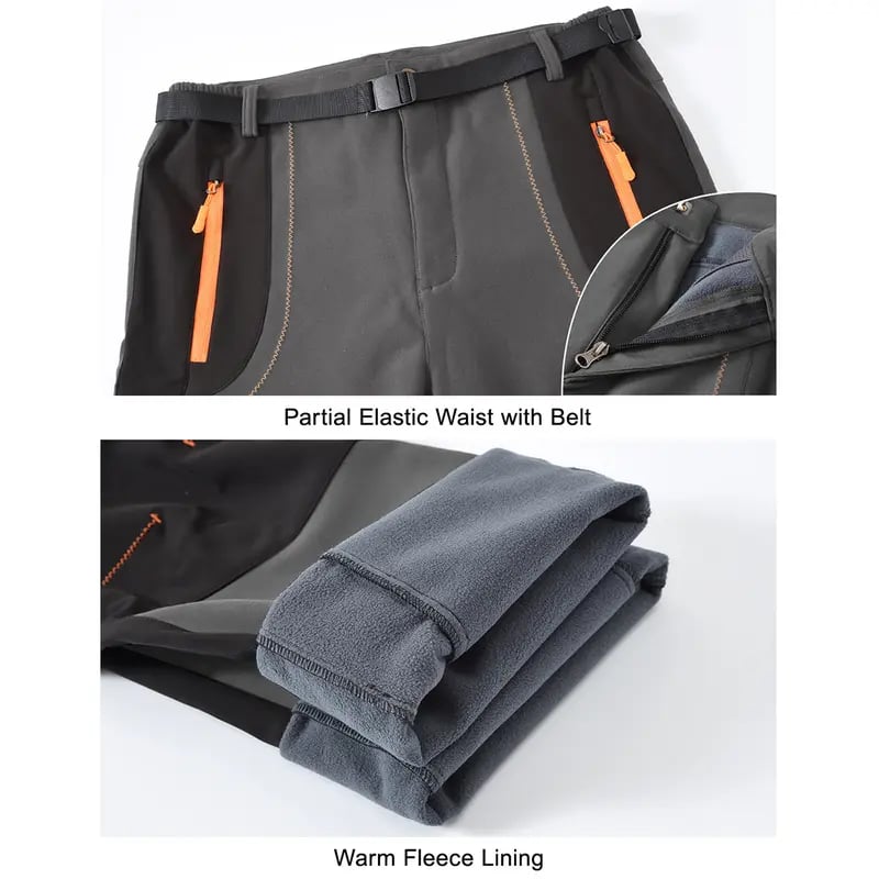 Men's Waterproof Fleece Lined Snow Pants - High Rise Joggers with Belt for  Winter Activities