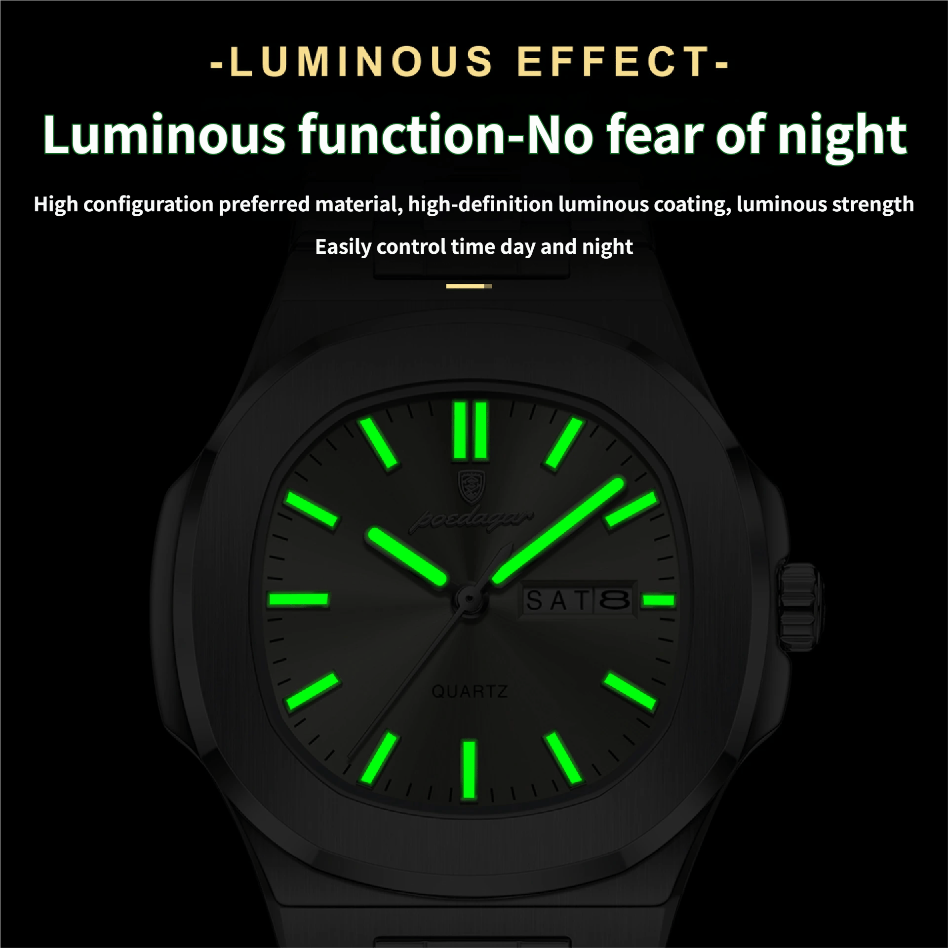 Square Quartz Watch with Water Resistance and Luminous Feature