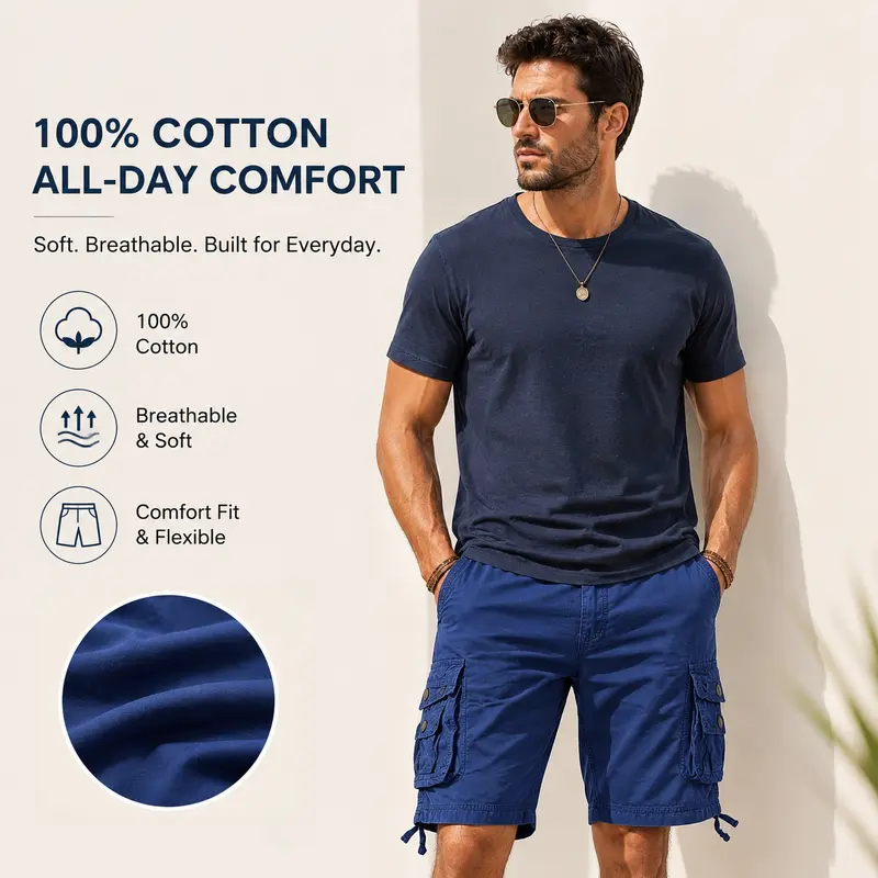 Men's Cargo Shorts | Relaxed Fit, Multi-Pocket, 100% Cotton, Outdoor Casual---Buy 2 Get 15% Off & Free Shipping!