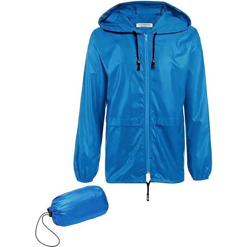 Men's Packable Waterproof Jacket - Lightweight Hooded Raincoat for Hiking & Cycling