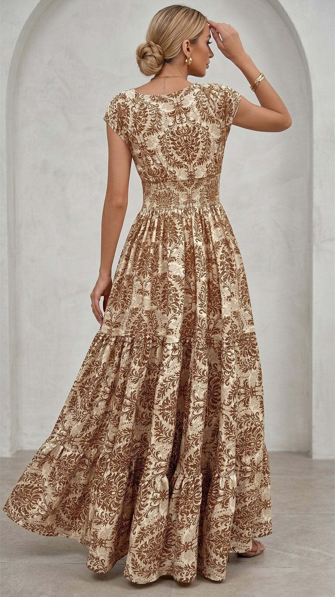 🌸 THE BOHEMIAN BLOOM MAXI: V-NECK, SHIRRED WAIST, ALL-OVER PRINT — YOUR SUMMER HOLIDAY DREAM DRESS 🌸