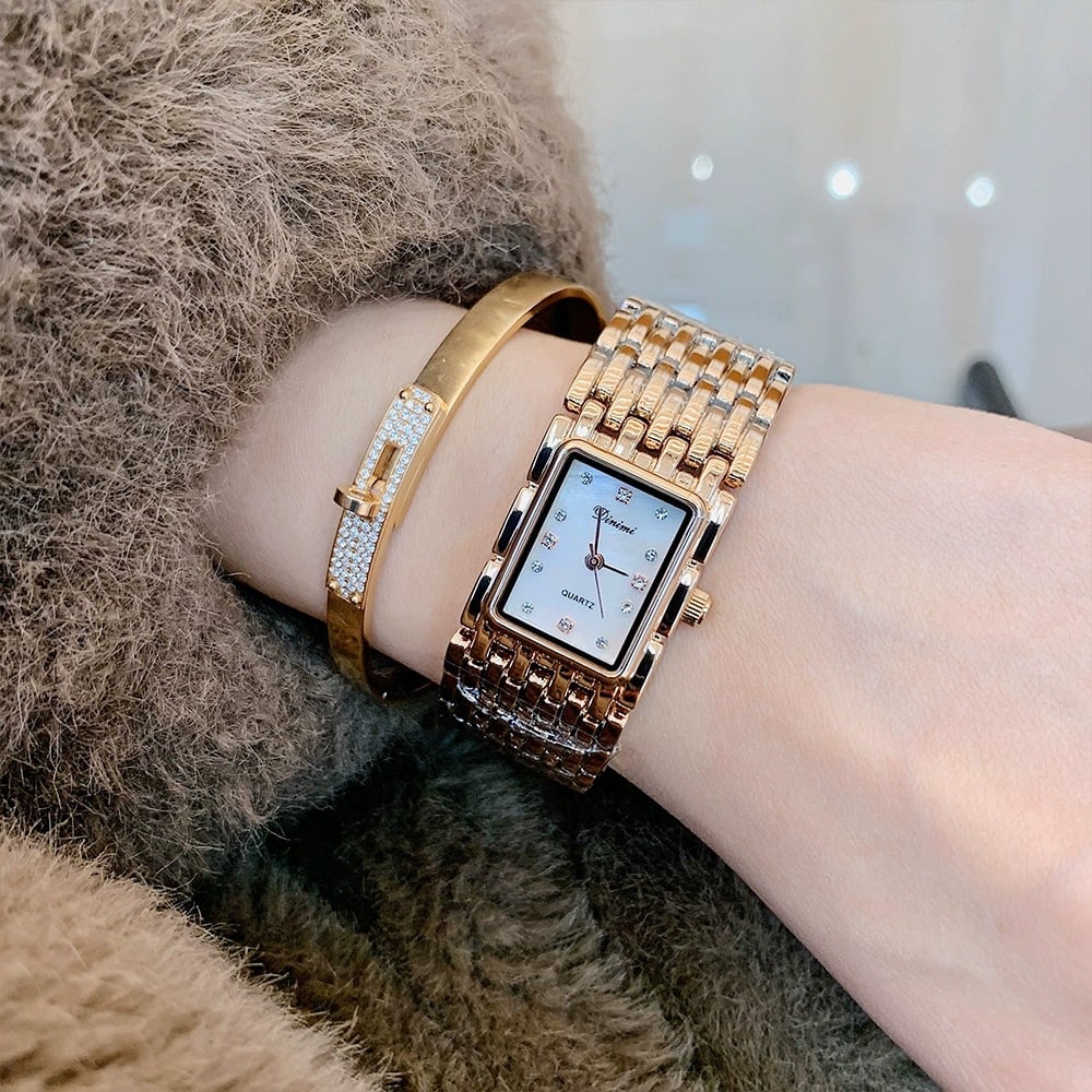 Vintage-style rectangular chain-strap women's watch