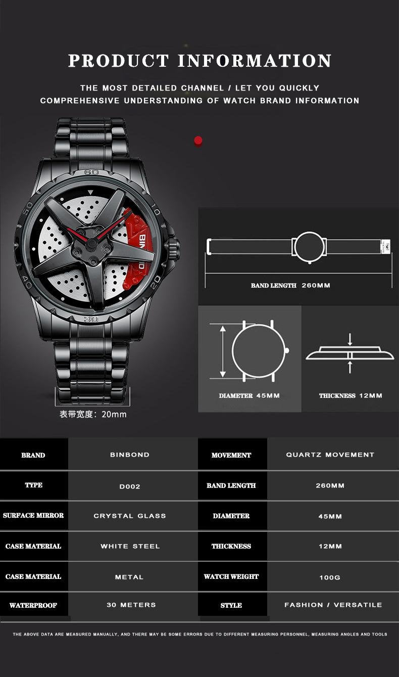 Men's Racing Steering Wheel Watch Water-resistant with luminous hands Adjustable strap