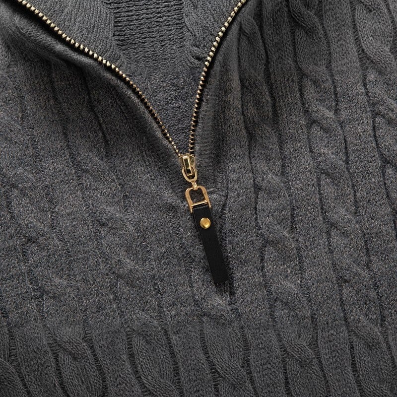 Men’s Half-Zip Knitted Sweater – Warm Cable Knit Pullover for Autumn & Winter 🍂❄️