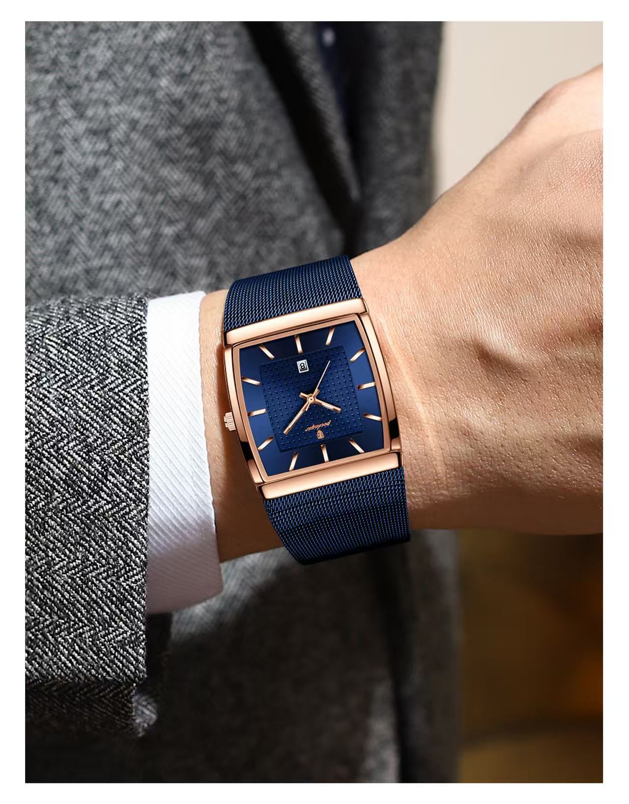 Swiss Ultra-Thin Men's Watch with Water Resistance and Date Display-Mesh Strap