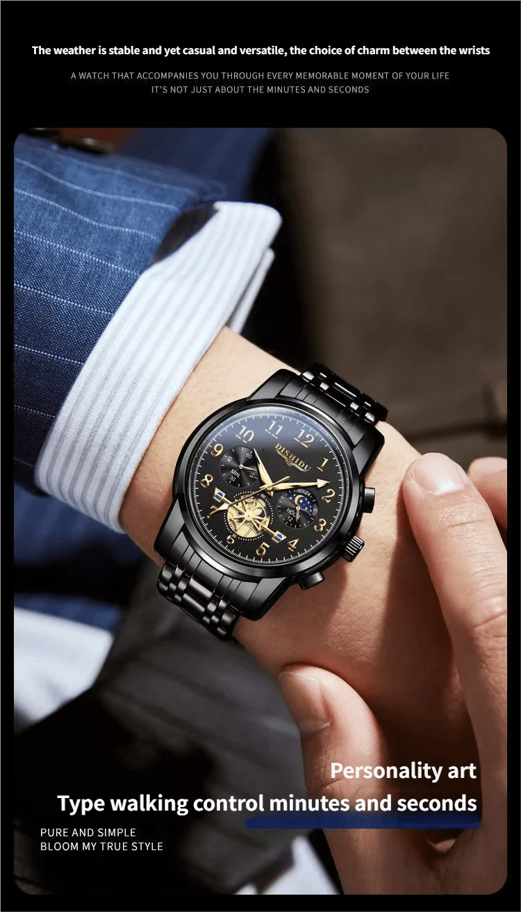 Men's classic watch with date display, waterproof and luminous.