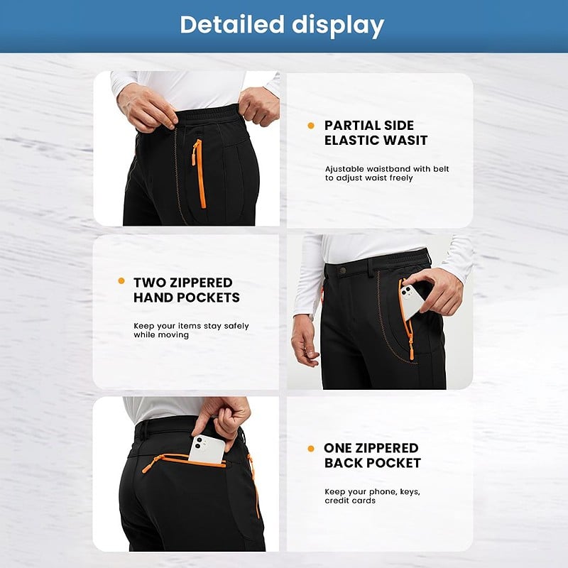 Men's Waterproof Fleece Lined Snow Pants - High Rise Joggers with Belt for  Winter Activities