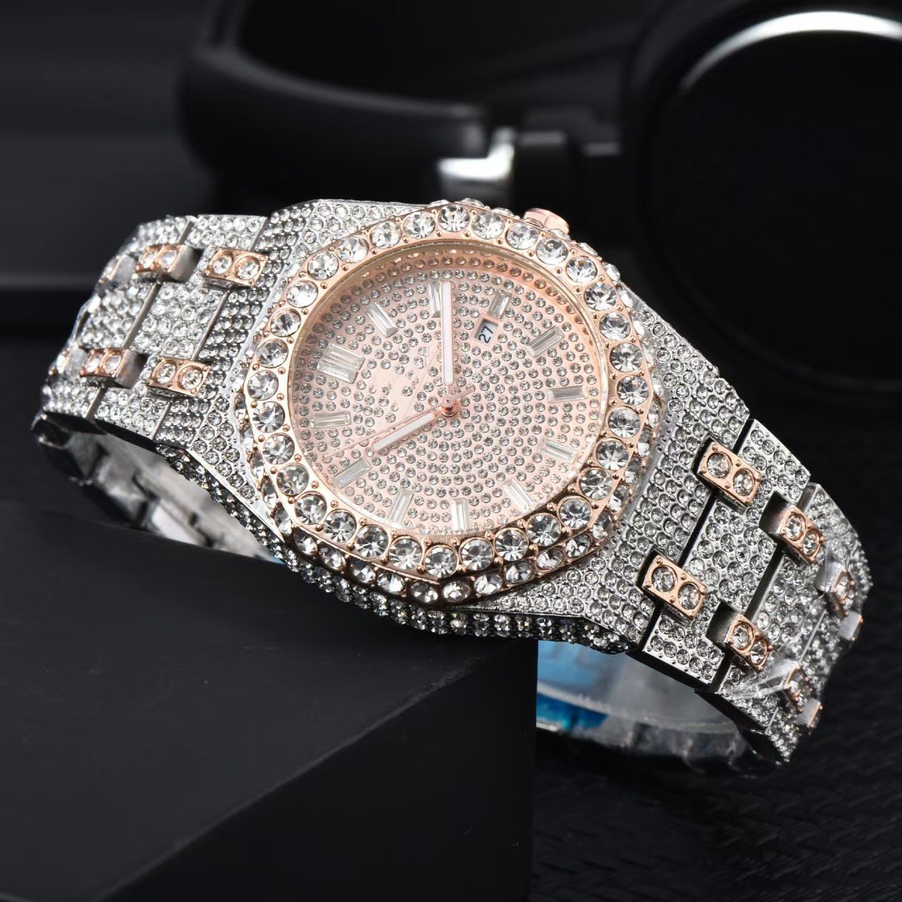 Men's Ice-Surface Watch Gold-Plated Hip-Hop Party Quartz Timepiece