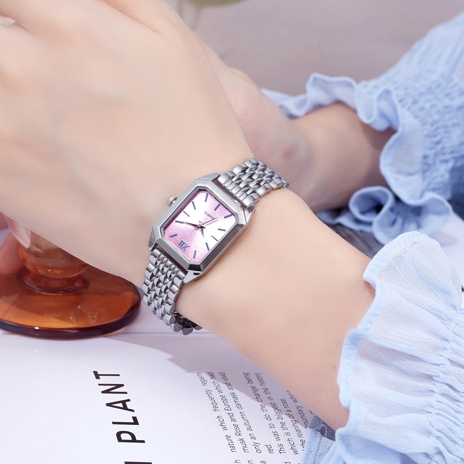 Luxury Steel-Strap Women's Square Quartz Watch