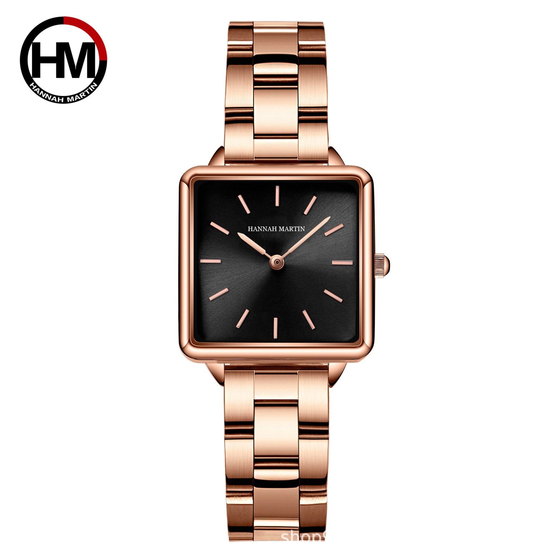 Vintage-style square-faced women's quartz watch with a steel bracelet and Japanese movement