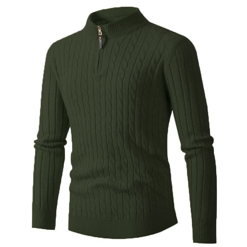 Men’s Half-Zip Knitted Sweater – Warm Cable Knit Pullover for Autumn & Winter 🍂❄️