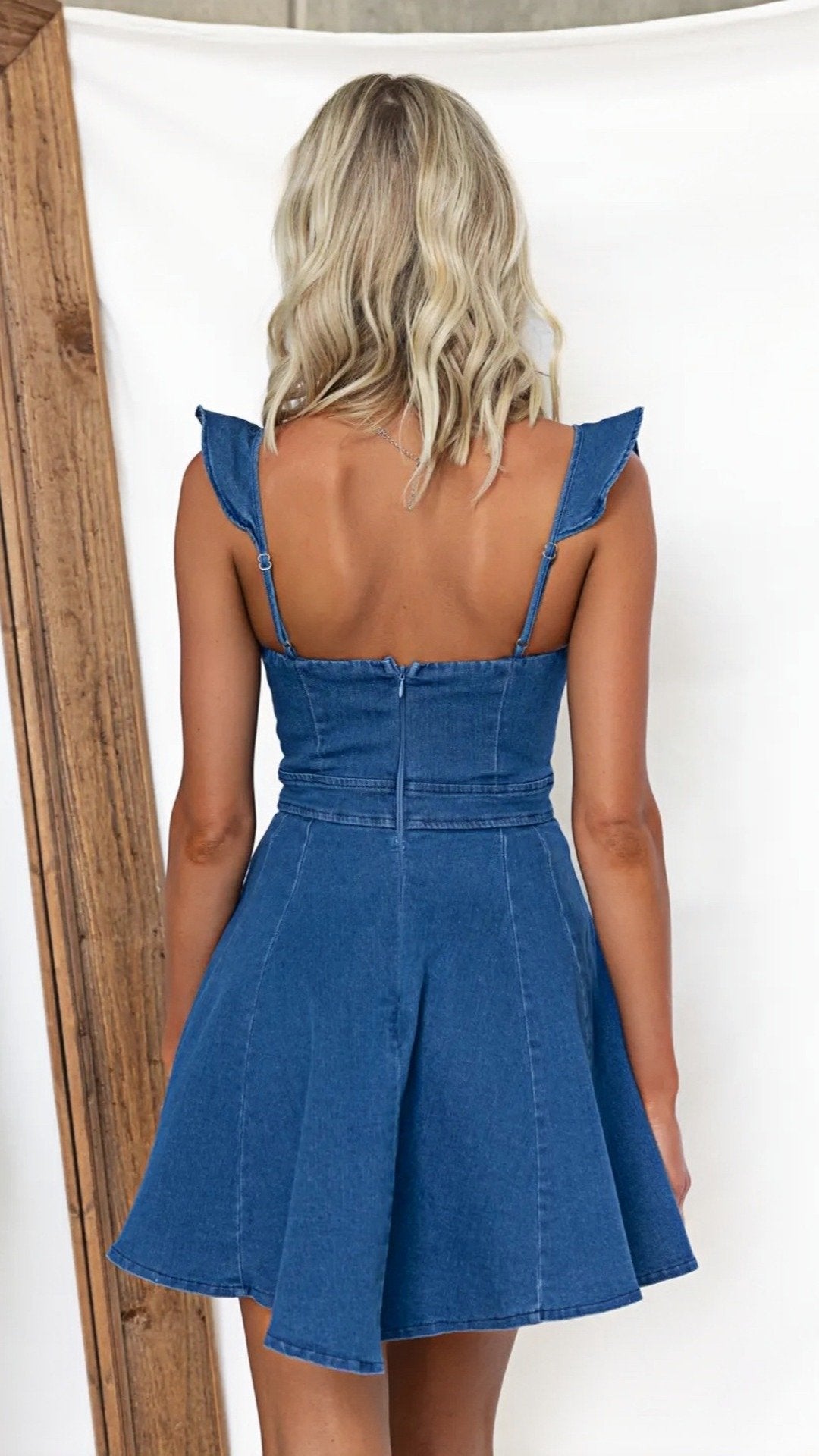 🌟 THE DENIM BABYDOLL MINI: RUFFLE STRAPS, BACKLESS, ADJUSTABLE — YOUR NEW SUMMER JEAN DRESS 🌟