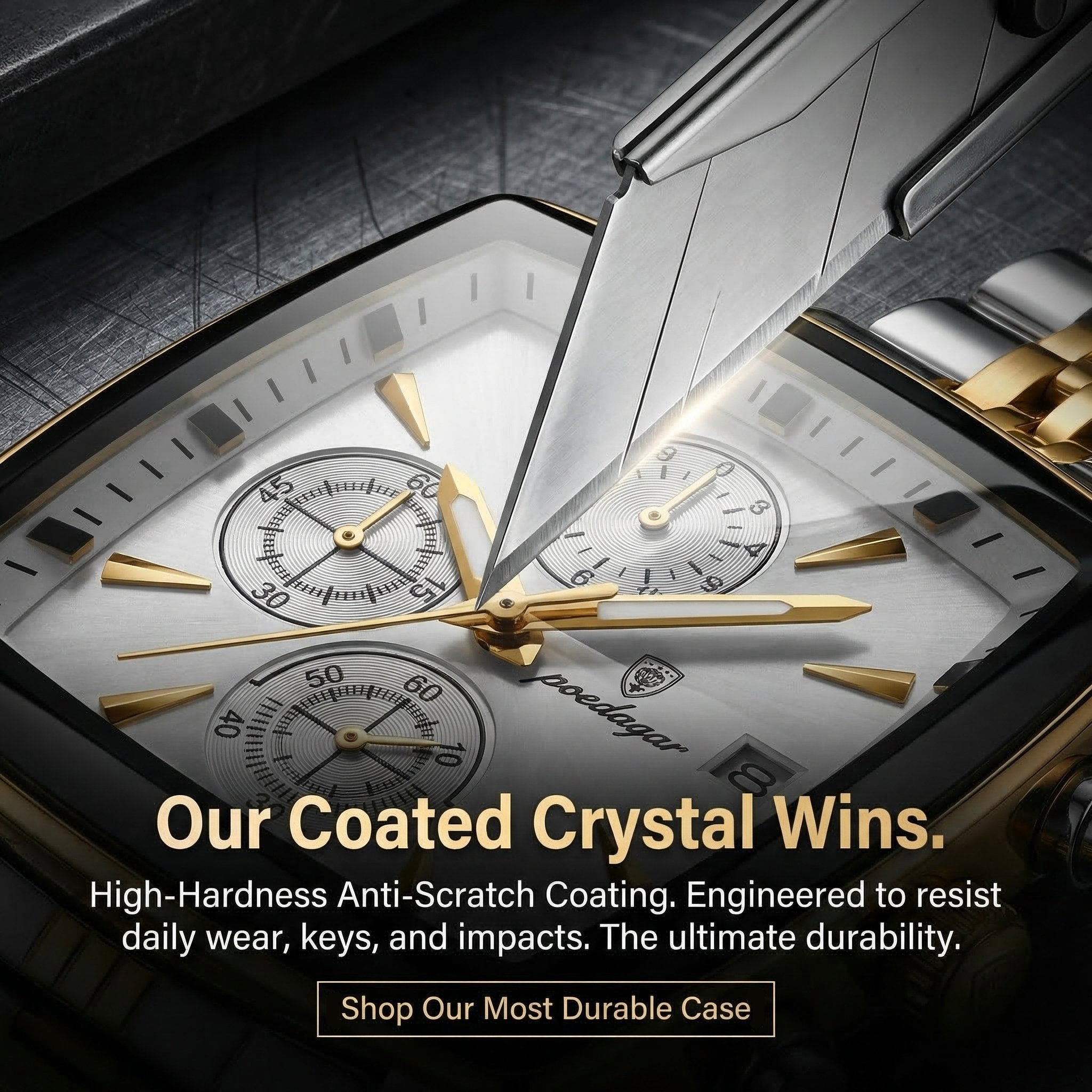 Men's Multifunctional Square Business Steel Band Quartz Watch