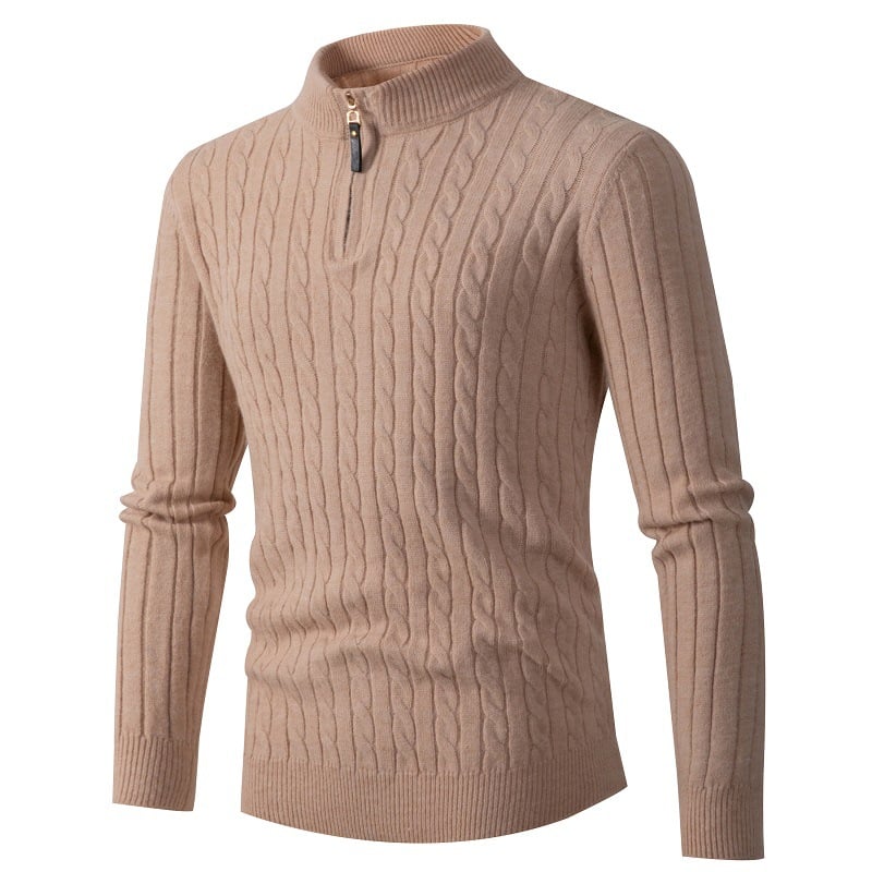 Men’s Half-Zip Knitted Sweater – Warm Cable Knit Pullover for Autumn & Winter 🍂❄️