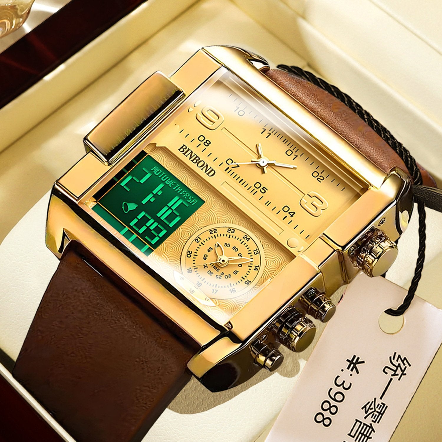 Men's Square Large-Dial Triple-Hand Quartz Watch