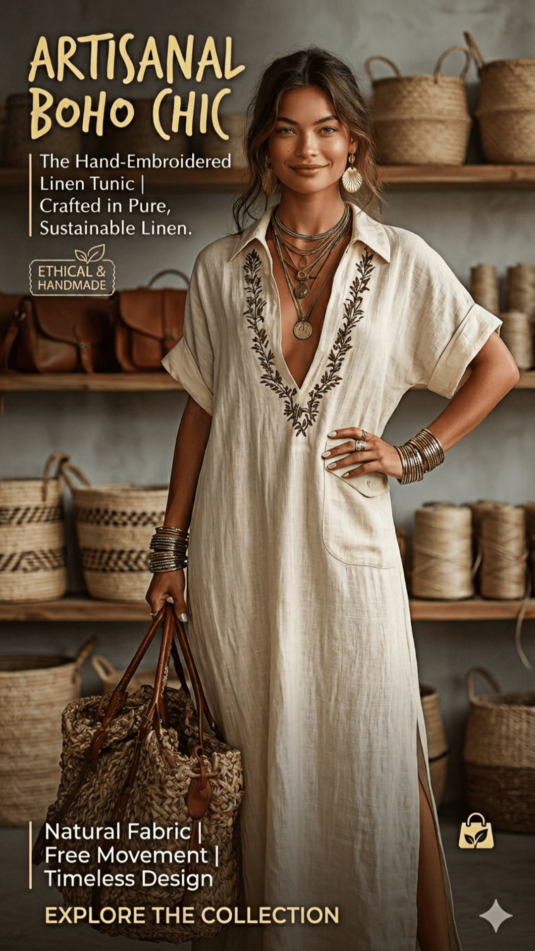 🌿 THE LINEN EMBROIDERY MAXI: V-NECK, POCKET, EFFORTLESS BOHO ELEGANCE 🌿
