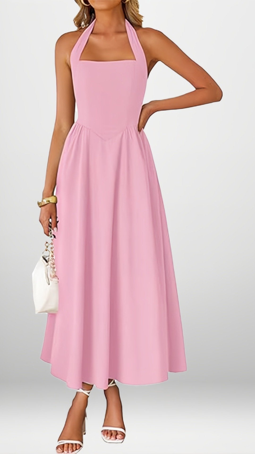 🖤 THE HALTER SHIFT MIDI: SQUARE NECK, BACK SHIRRING, FLOWY SKIRT — YOUR NEW EFFORTLESS ELEGANCE 🖤