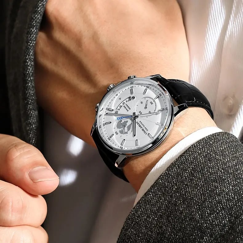 Elegant men's watch with globe design, 30m water resistant and luminous dial