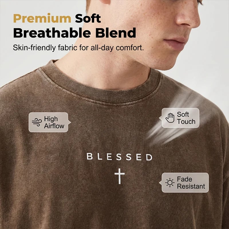 ✝️ Men's Vintage T-Shirt with Cross & Letter Print – Soft Cotton, Relaxed Fit & Perfect for a Classic Casual Look