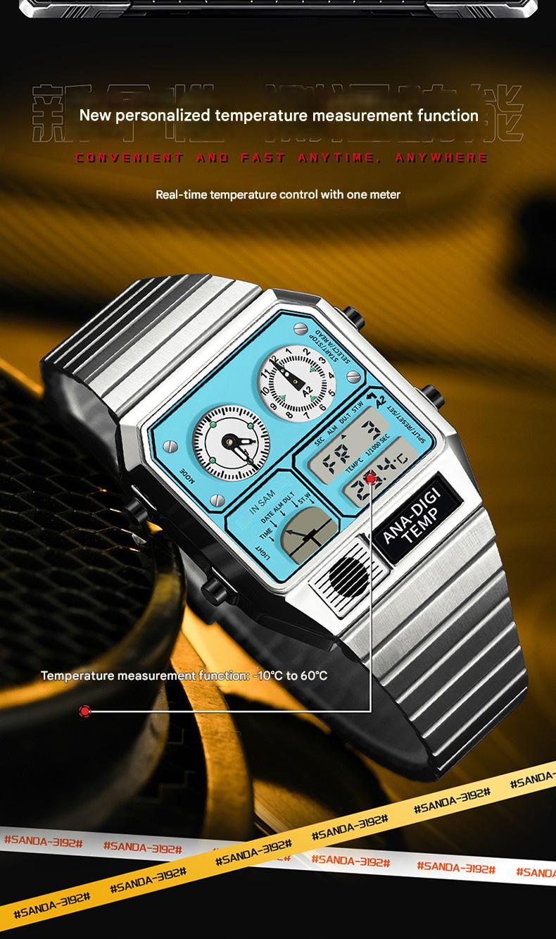 Multifunctional Men's Retro Square Waterproof Digital Watch with Thermometer and Timer