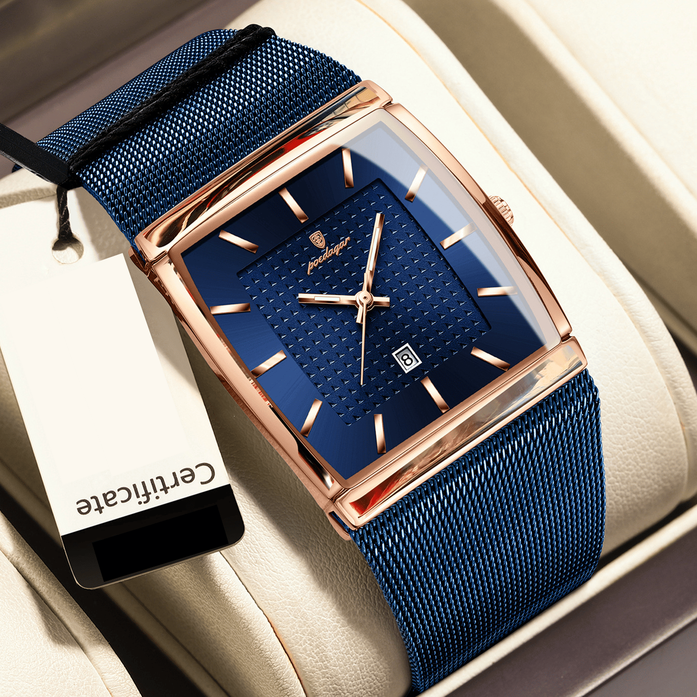 Swiss Ultra-Thin Men's Watch with Water Resistance and Date Display-Mesh Strap