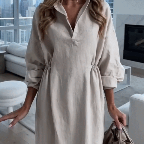 THE PARISIAN DRAPE DRESS: V-NECK, POCKETS, EFFORTLESS ELEGANCE✨