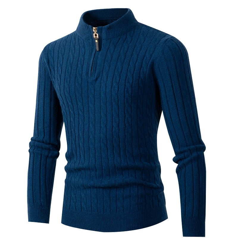 Men’s Half-Zip Knitted Sweater – Warm Cable Knit Pullover for Autumn & Winter 🍂❄️