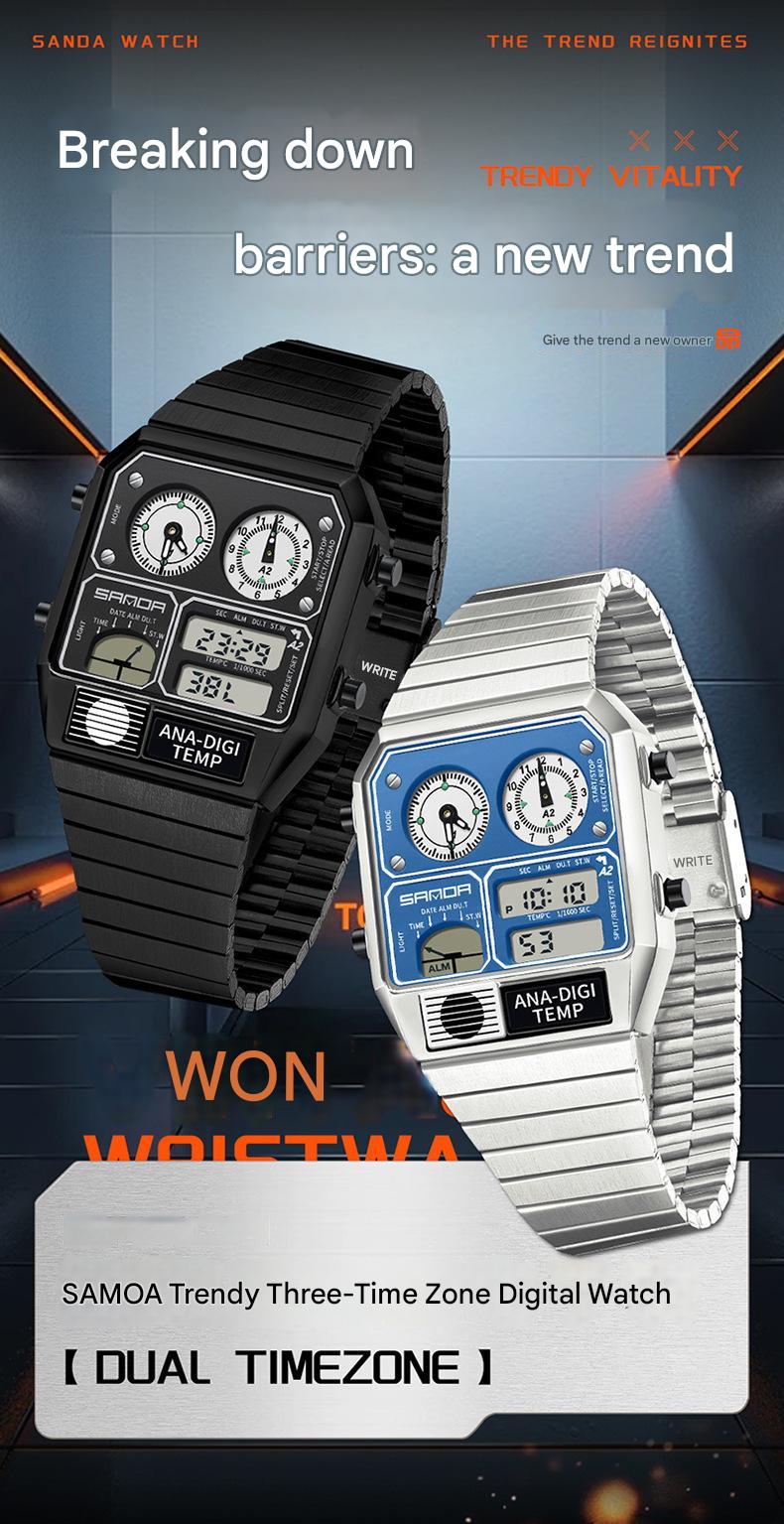 Multifunctional Men's Retro Square Waterproof Digital Watch with Thermometer and Timer