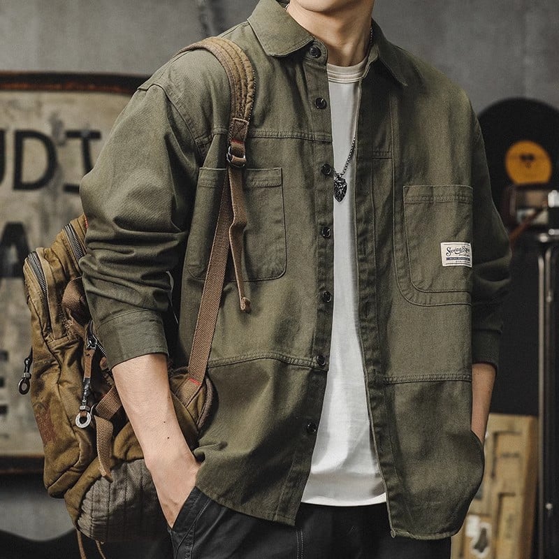 2026 Men's Retro Workwear Overshirt: American Utility x Japanese Style Relaxed Fit Jacket