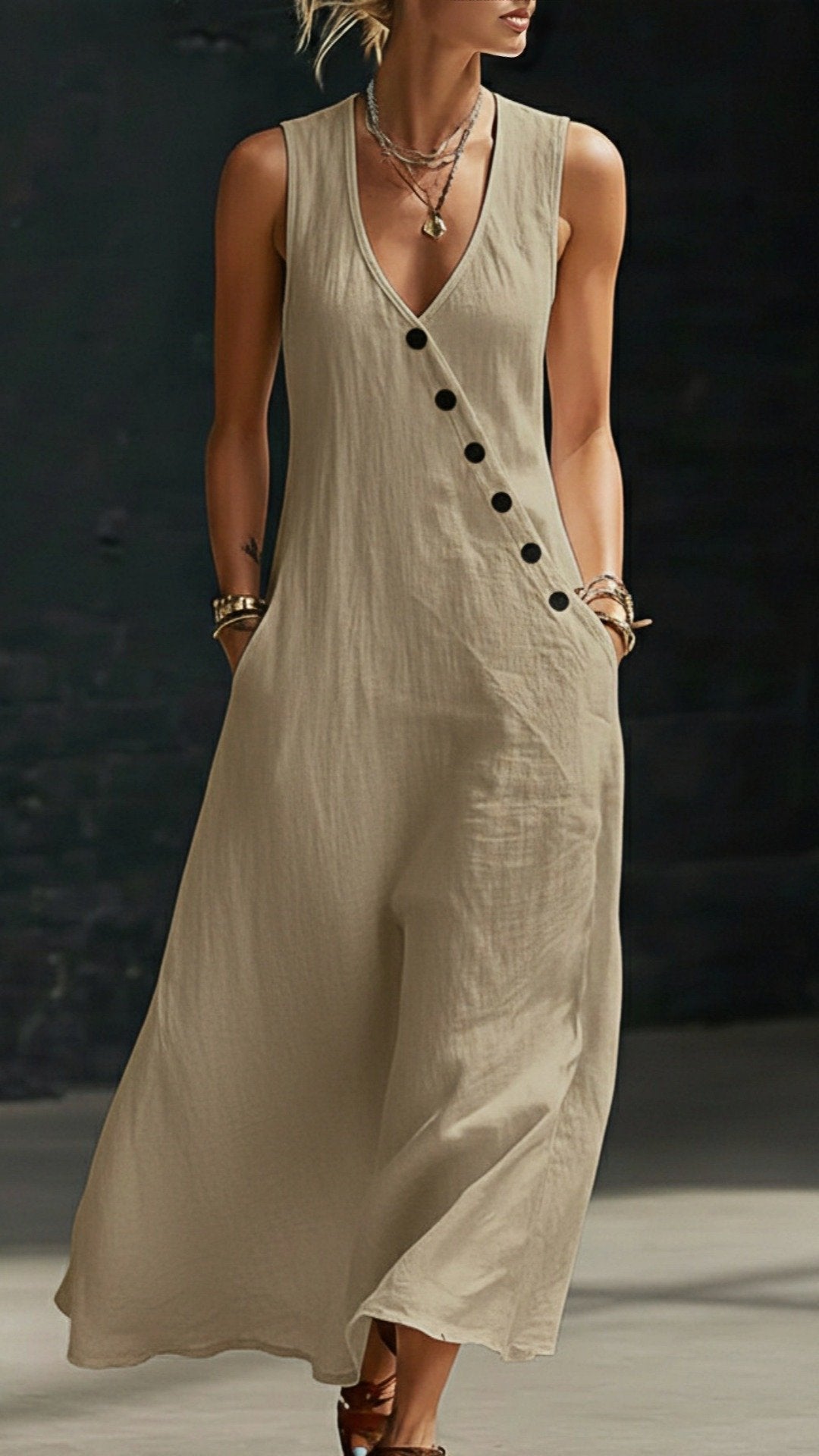 🌸 THE LAZY BOHO MAXI: V-NECK, BUTTON DETAIL, POCKETS — YOUR MOST EFFORTLESS SUMMER DRESS 🌸