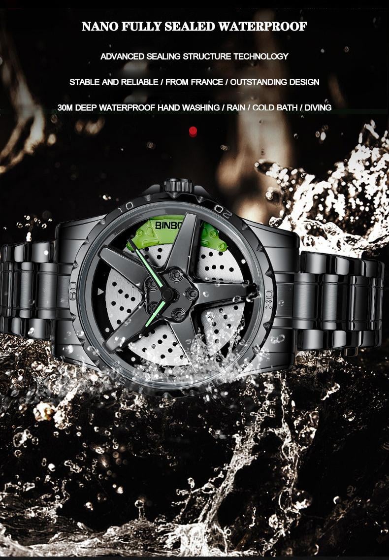 Men's Racing Steering Wheel Watch Water-resistant with luminous hands Adjustable strap