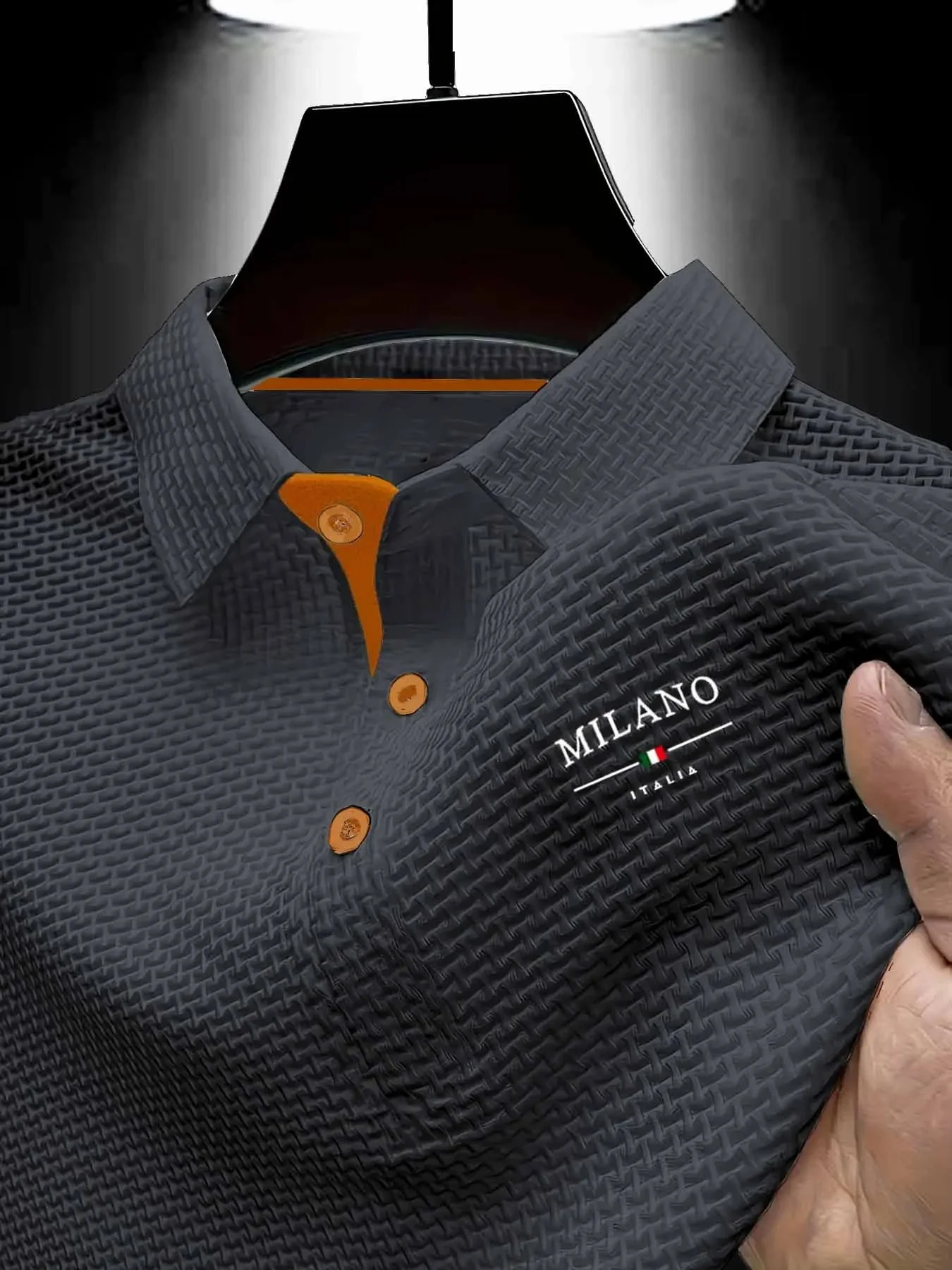 Men's Geometric Textured Polo Shirt – Quick-Dry, Breathable, Slim Fit, Letter Pattern for Summer Sports & Casual---Buy 2 Get 20% Off & Free Shipping!