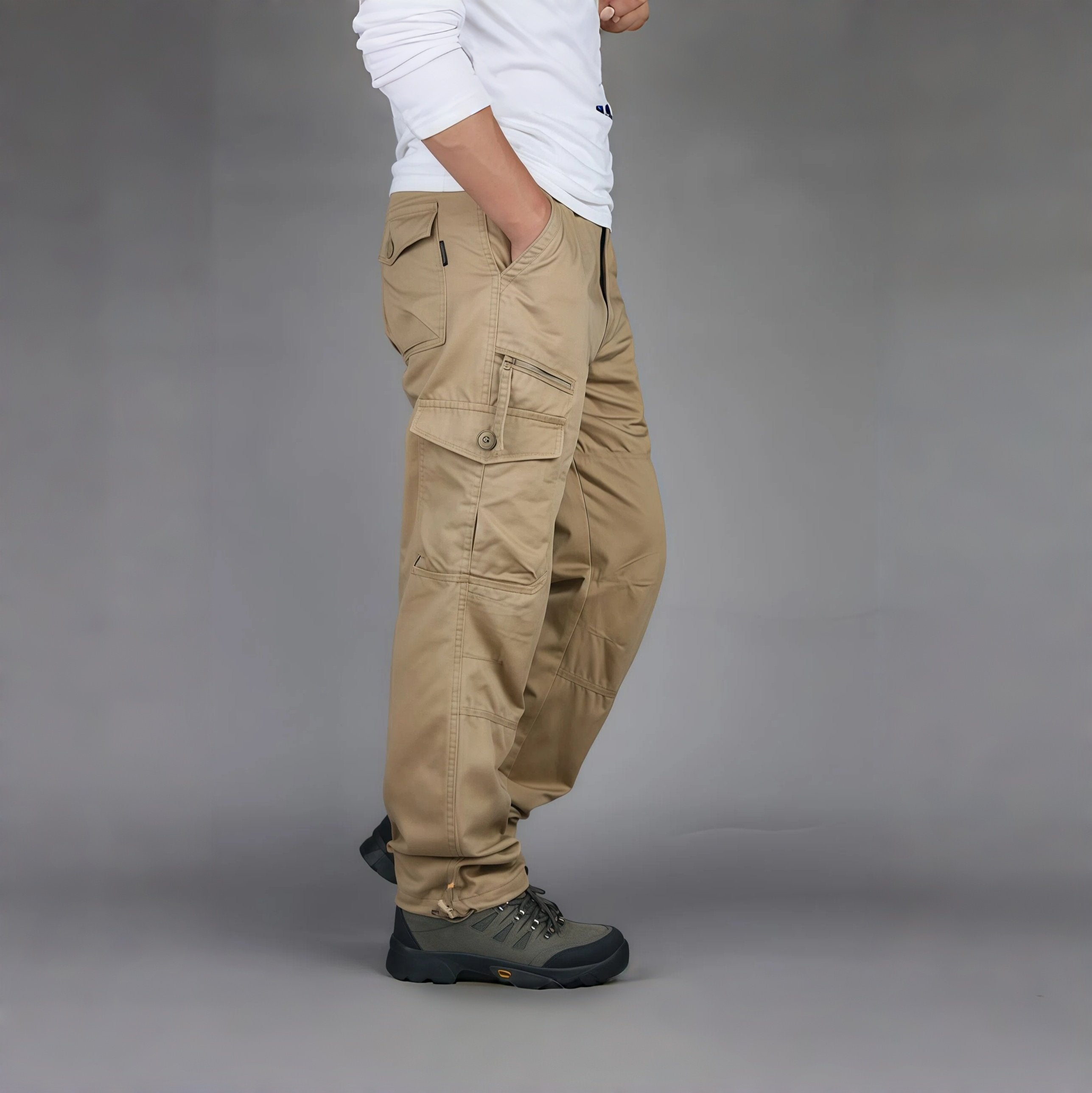 Men's Waterproof Tactical Work Pants - Solid Color with Multi-Pockets for Outdoor Activities