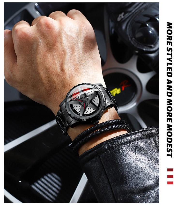 Men's Racing Steering Wheel Watch Water-resistant with luminous hands Adjustable strap