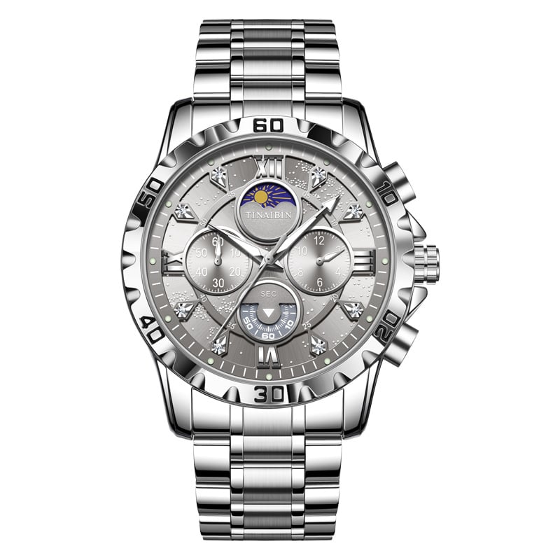 Luxury diamond-encrusted men's mechanical watch with Swiss-made movement, dual calendar, luminous and waterproof.