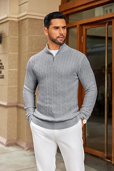 Men’s Quarter Zip Knitted Sweater 🧵 | Slim Fit Mock Neck Pullover for Fall & Winter 🍂❄️
