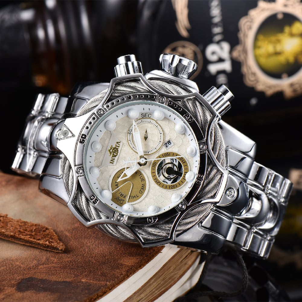 Men's Watch: Large-Dial Steel-Strap Sports Watch