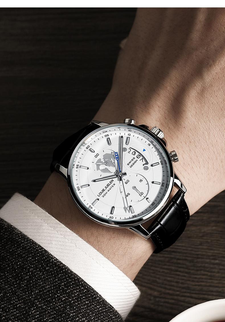 Elegant men's watch with globe design, 30m water resistant and luminous dial