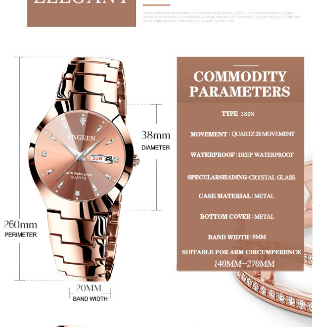 Quartz wristwatch for the fashionable business gentleman